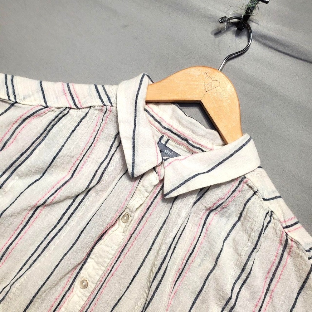 Aerie 100% Cotton Gauze Shirt Womens Medium Striped Button Down Top Coastal Chic